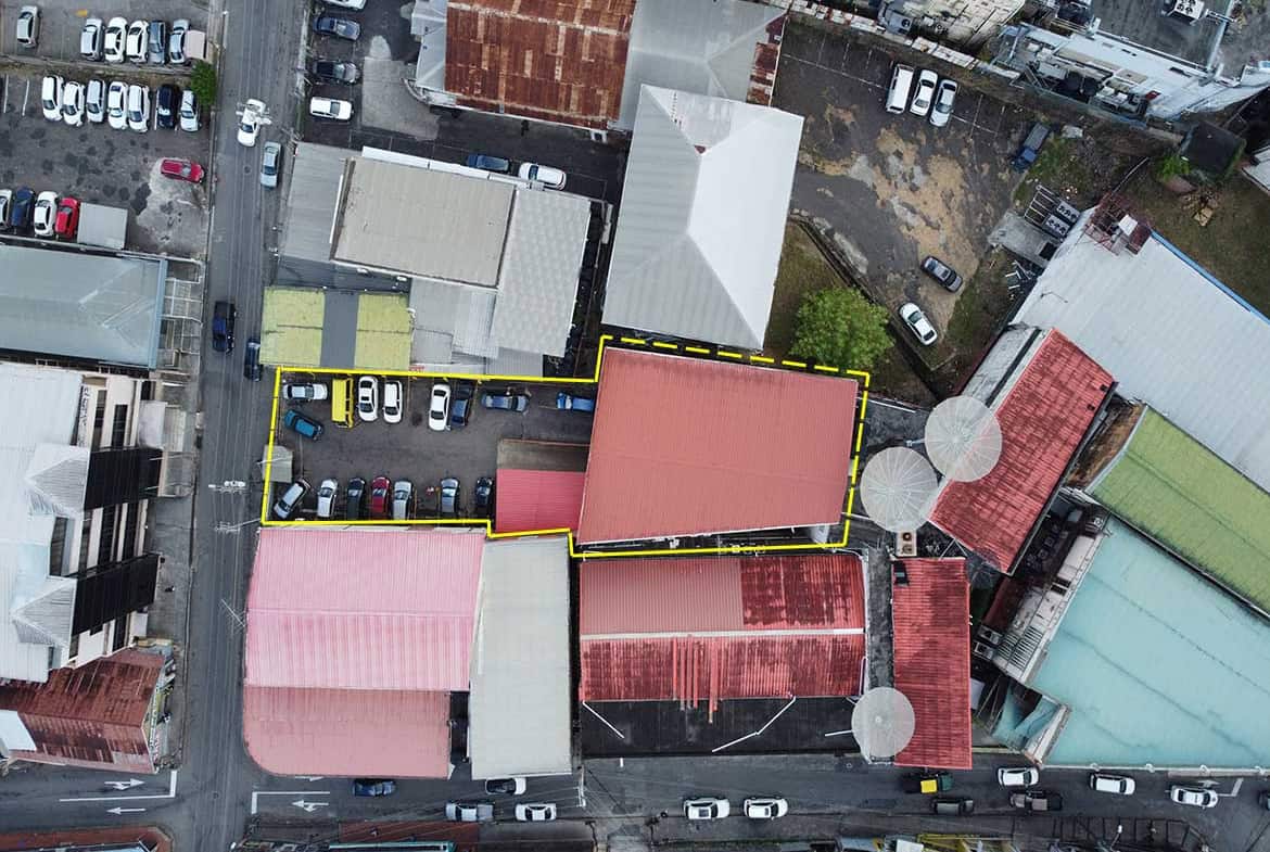 Cornerstone- Aerial view of Cornerstone™ building on St James Street with surrounding structures.