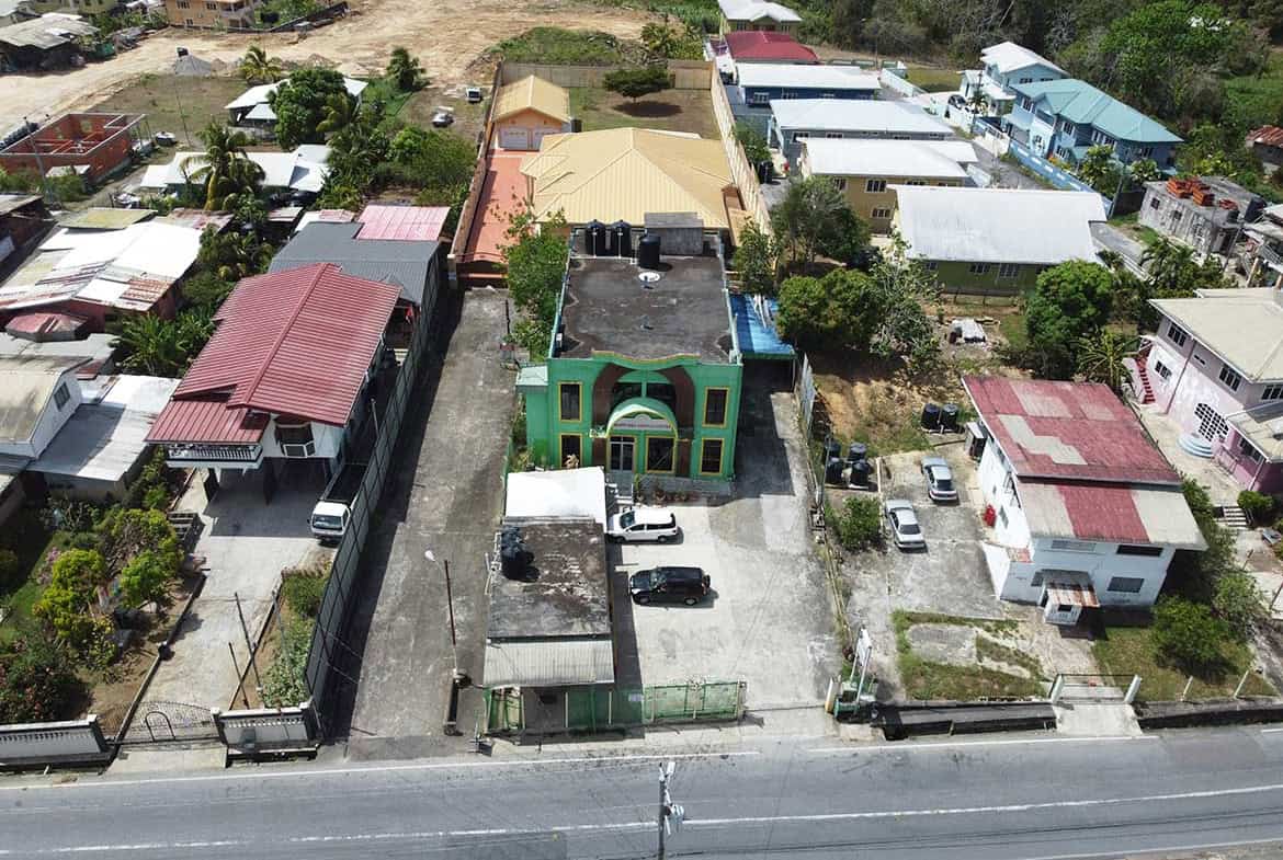 Cornerstone- Aerial view of Cornerstone™ building on Bonne Aventure Road with surrounding houses.