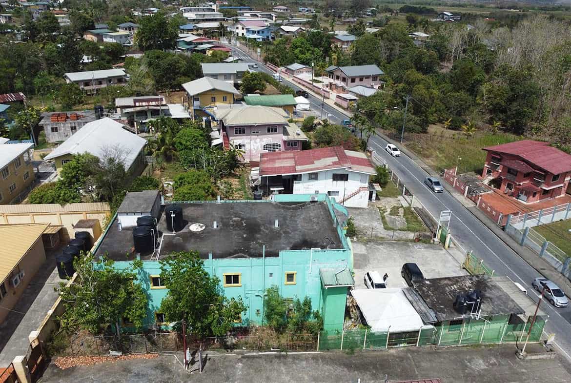 Cornerstone- Aerial view of houses and streets in Bonne Aventure Road area.