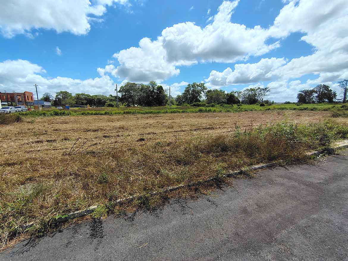 Cornerstone- Empty plot of land on St Louis Dr, Longdenville under a blue sky with clouds.
