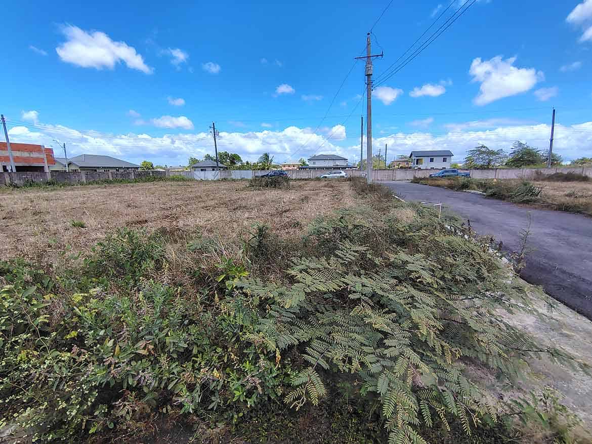 Cornerstone- Vacant land in Longdenville with power lines and nearby houses.