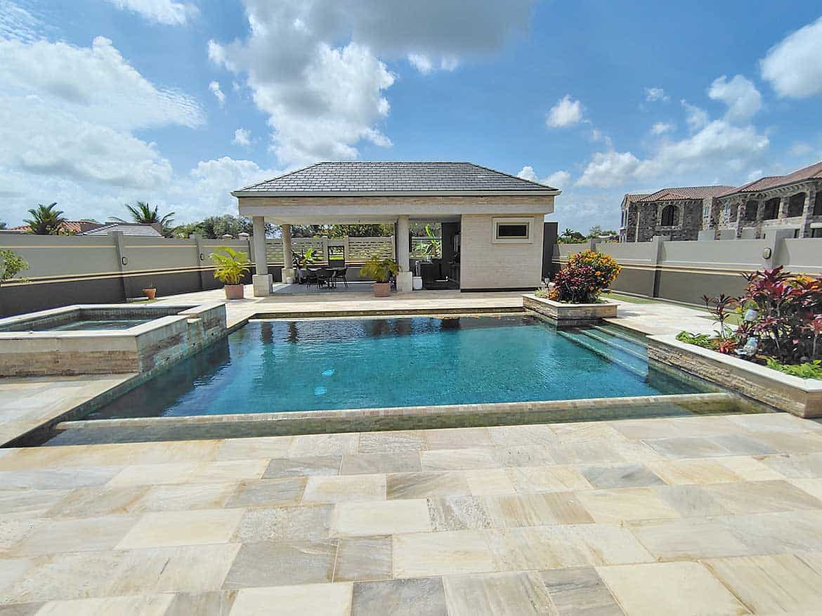 Luxury Pool and Pool House at Millennium Lakes Cornerstone- Elegant backyard pool with pool house at Millennium Lakes Home.