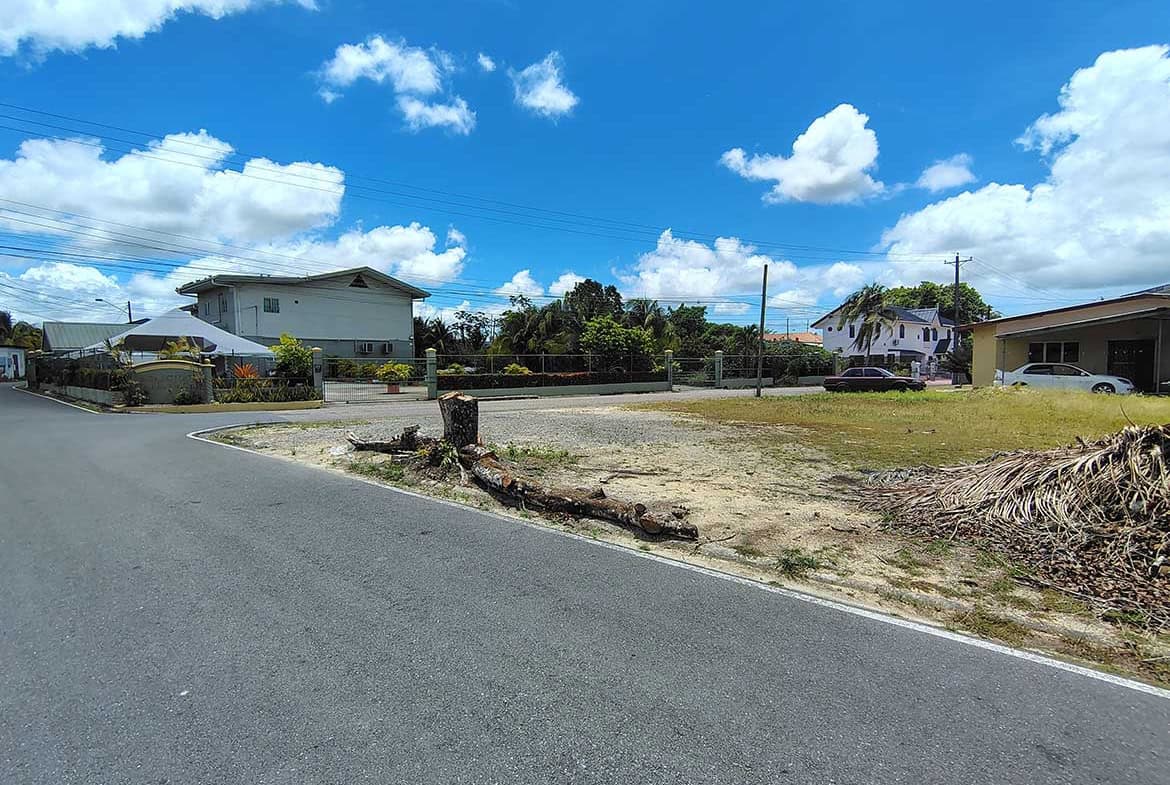 Cornerstone- Residential street scene on Ajim Baksh Road with houses and blue sky.