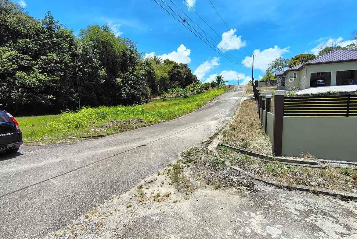 Cornerstone- Residential street in Jabez Estates, Sangre Chiquito with clear blue sky.
