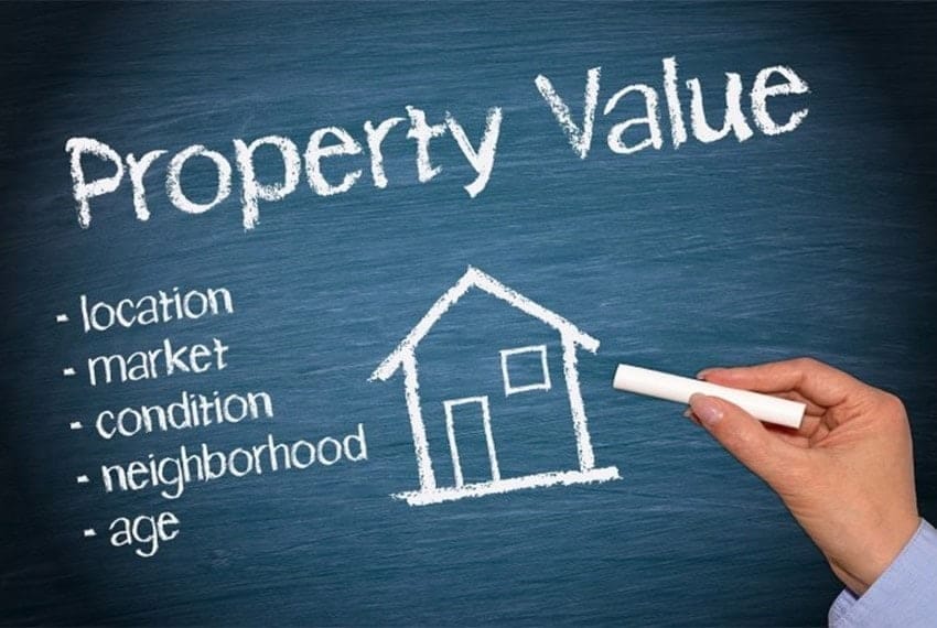 Cornerstone- Chalkboard with property value factors and house sketch for appraisals.