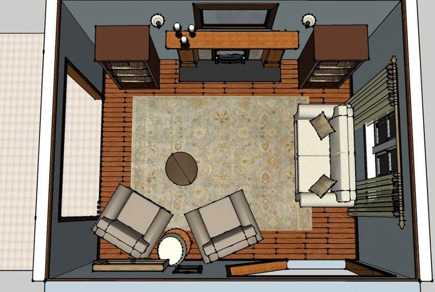 Cornerstone- Living room with seating, TV, and decor for home planning.