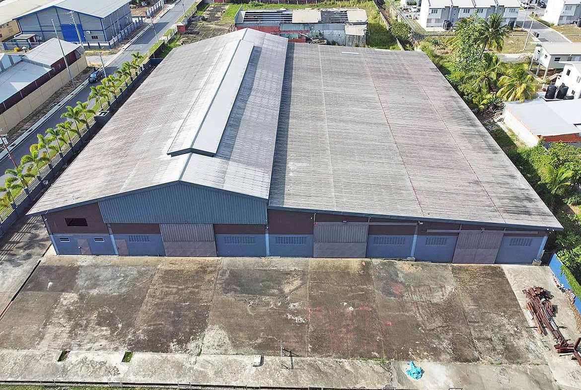 Cornerstone- Aerial view of e TecK industrial building in O'meara, Trinidad and Tobago.