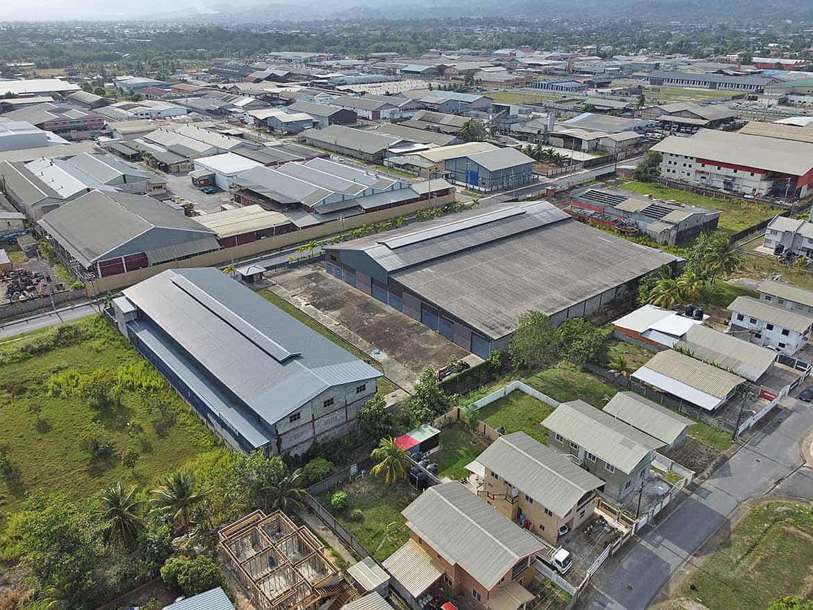 e TecK Building at O’meara Cornerstone- Aerial view of industrial buildings at O'meara, showcasing Cornerstone™ facilities.