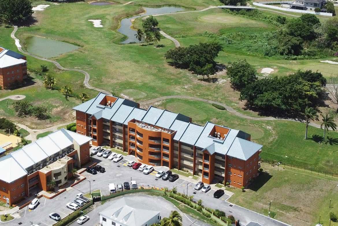 Aerial view of EastGate on the Greens A2B residential complex with golf course.