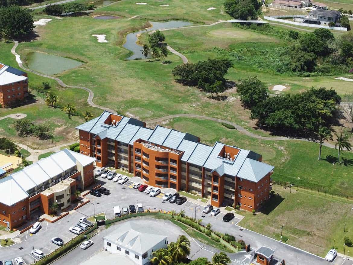 EastGate on the Greens A2B – Cornerstone Aerial view of EastGate on the Greens A2B residential complex with golf course.