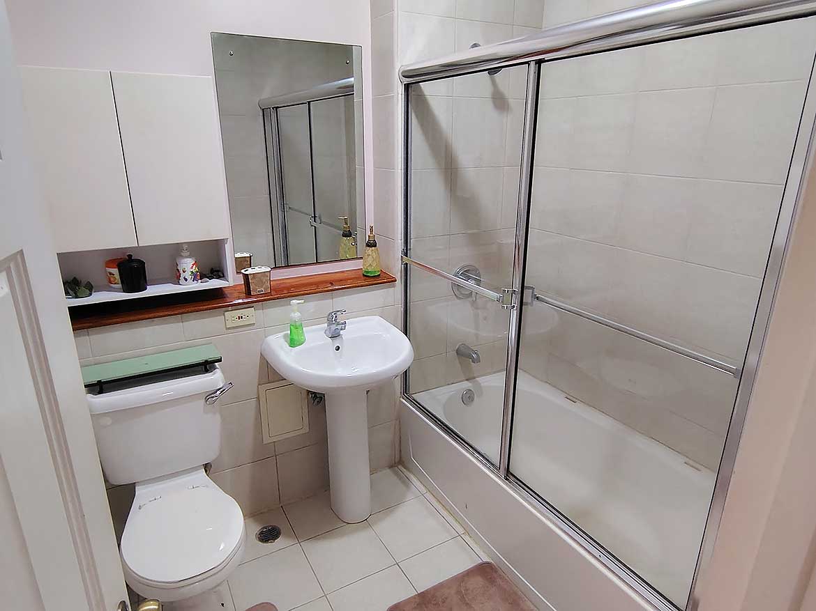Modern Bathroom at EastGate on the Greens Clean bathroom with shower, toilet, and sink at EastGate on the Greens.