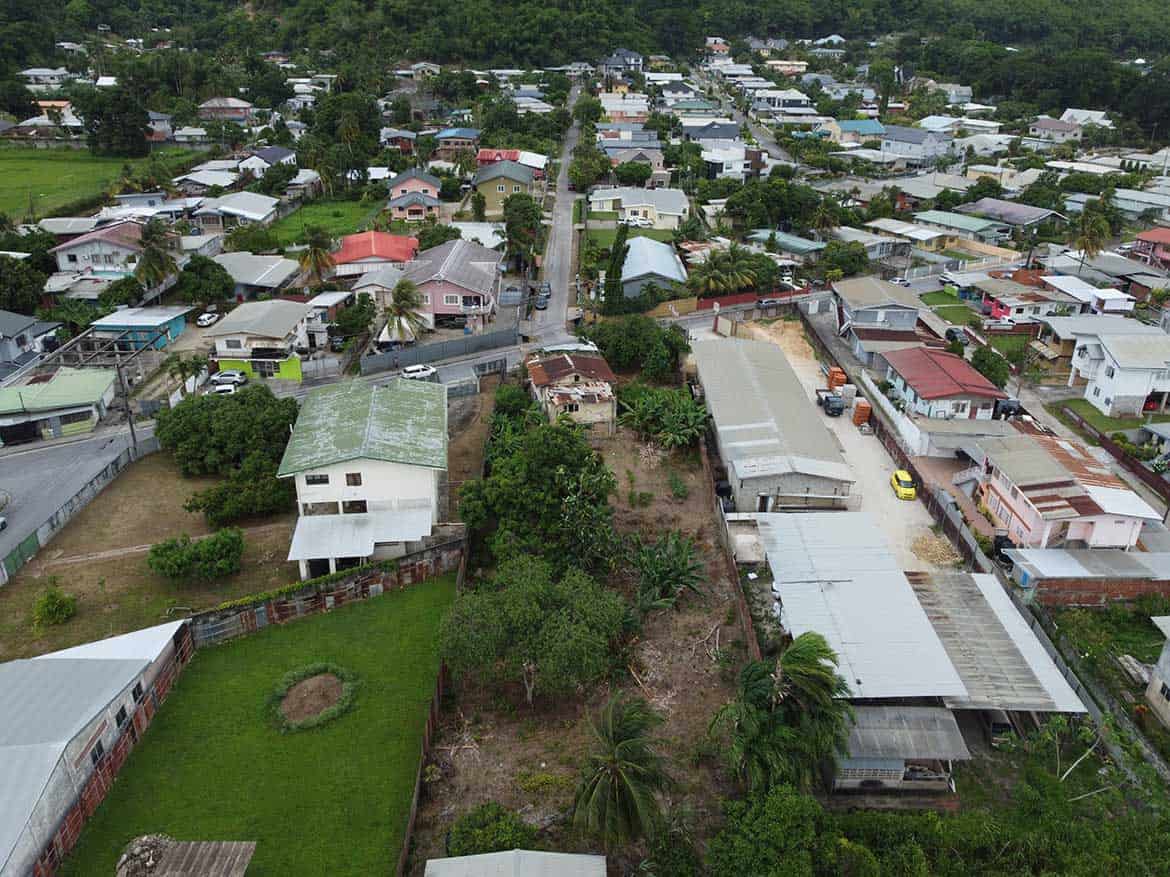 Residential Neighborhood in St Lucien Road Cornerstone- Aerial view of houses and greenery along St Lucien Road.