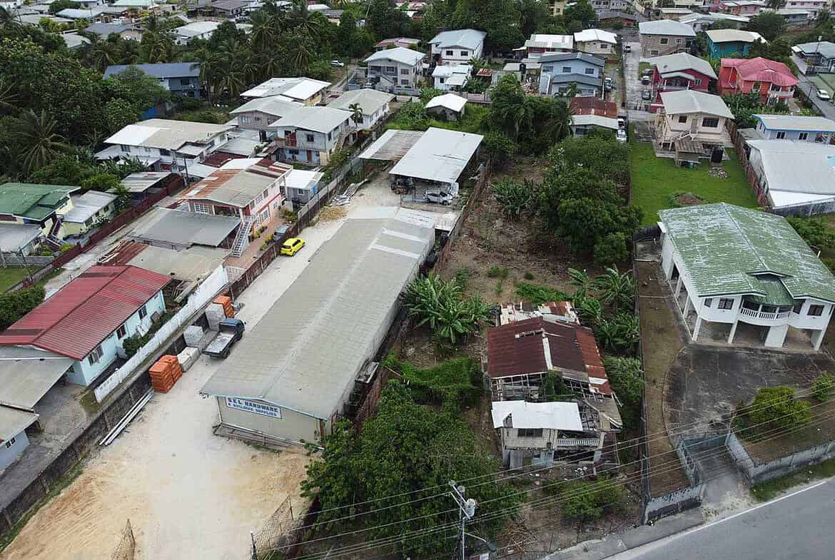 Cornerstone- Aerial view of houses and streets on St Lucien Road in a residential area.