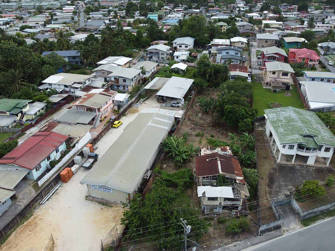 Residential Neighborhood on St Lucien Road Cornerstone- Aerial view of houses and streets on St Lucien Road in a residential area.