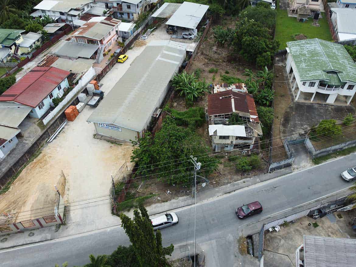 Residential Area on St Lucien Road Cornerstone- Aerial view of houses and street on St Lucien Road in Cornerstone.