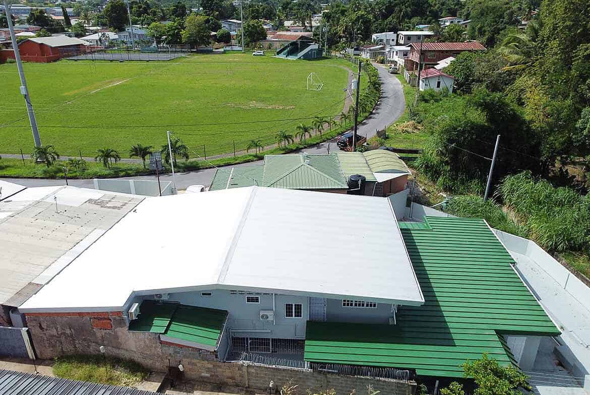 Cornerstone- Aerial view of Cornerstone™ apartment building near a sports field in Five Rivers.